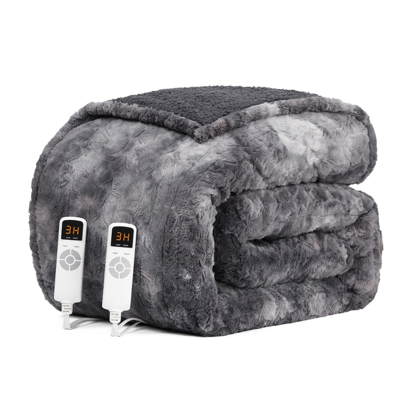 Electric Heated Blanket with Faux Fur Sherpa, 9 Heat Settings, Auto Shutoff