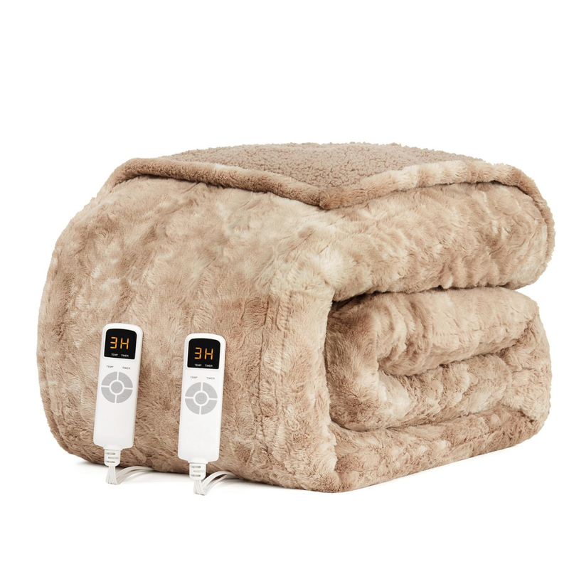 Electric Heated Blanket with Faux Fur Sherpa, 9 Heat Settings, Auto Shutoff
