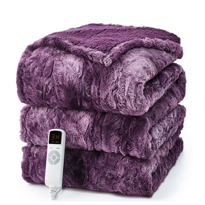 Electric Heated Blanket with Faux Fur Sherpa, 9 Heat Settings, Auto Shutoff