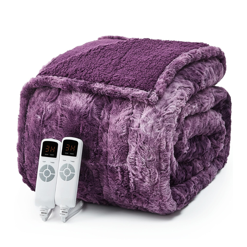 Electric Heated Blanket with Faux Fur Sherpa, 9 Heat Settings, Auto Shutoff