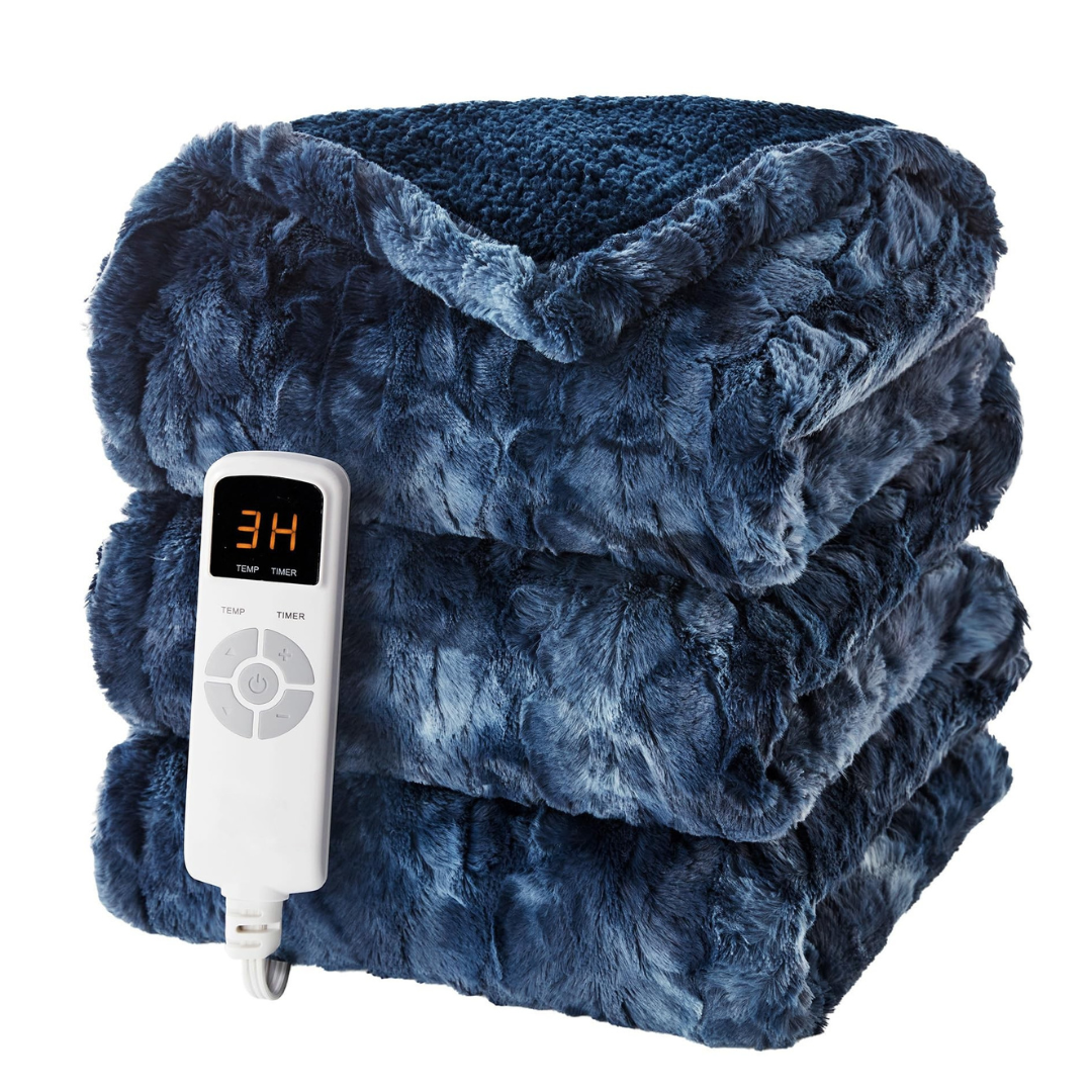 Electric Heated Blanket with Faux Fur Sherpa, 9 Heat Settings, Auto Shutoff