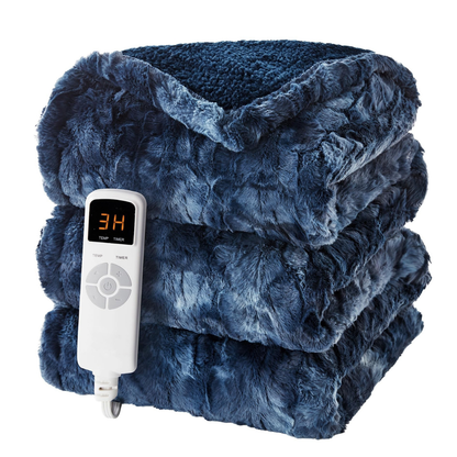 Electric Heated Blanket with Faux Fur Sherpa, 9 Heat Settings, Auto Shutoff