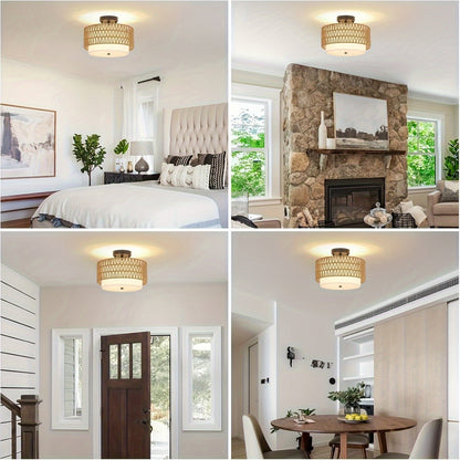 Coastal Charm Ceiling Light | Linen Shade Semi-Flush Mount