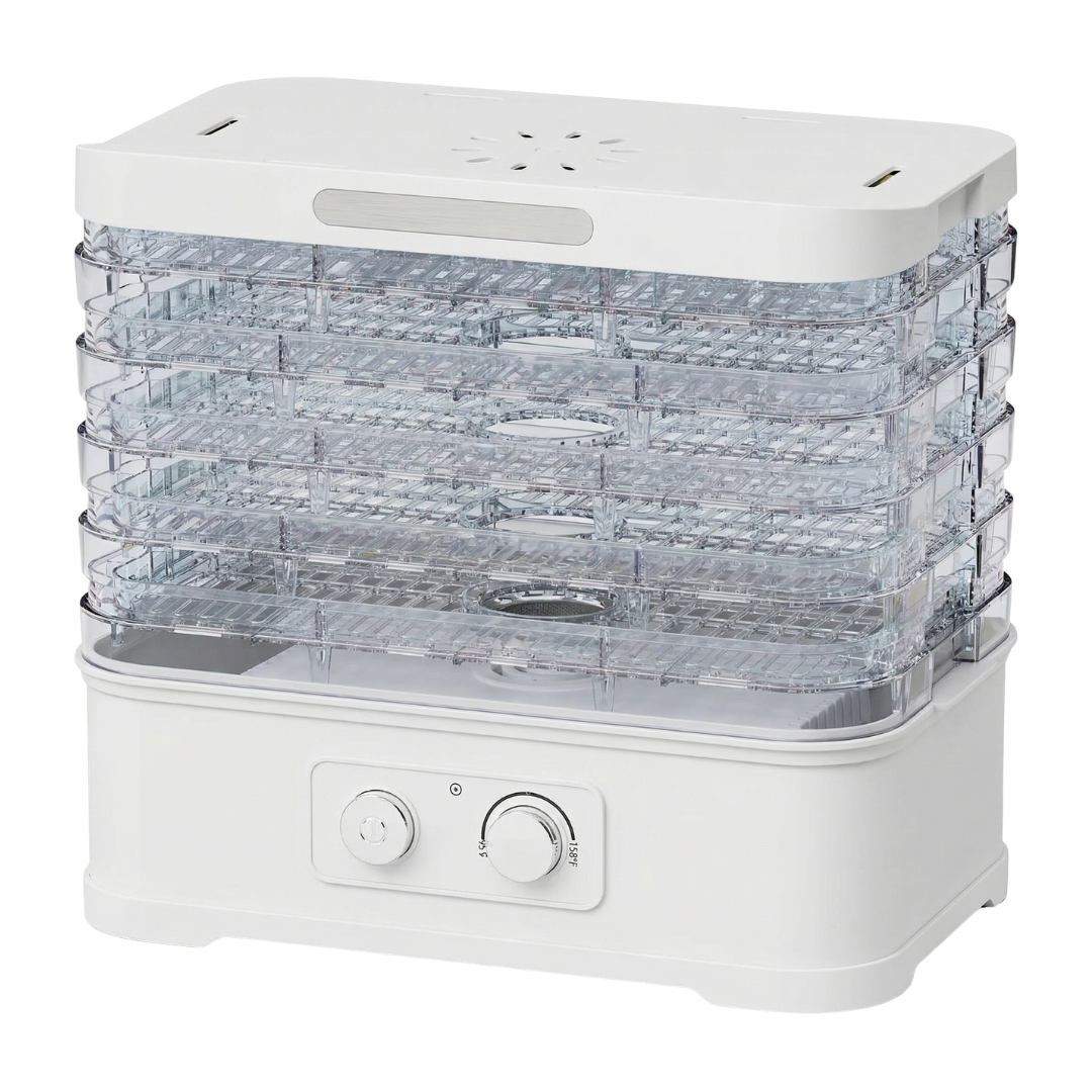 Temperature-Controlled 250W Food Dehydrator with Five Trays and Timer