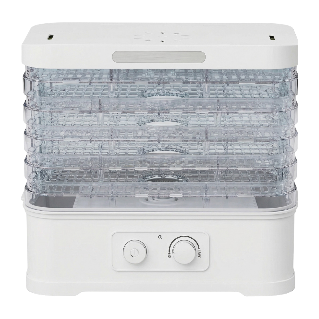 Temperature-Controlled 250W Food Dehydrator with Five Trays and Timer