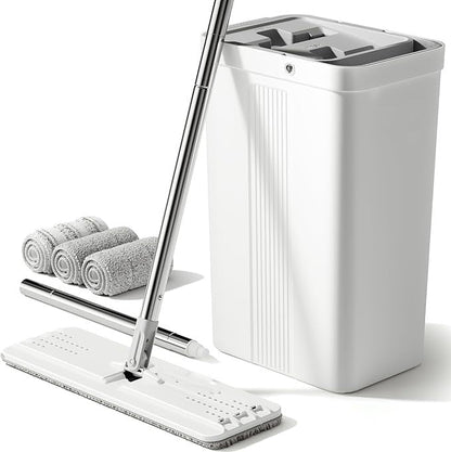Microfiber Pad Mop Set with Bucket, Long Handle and Wringer