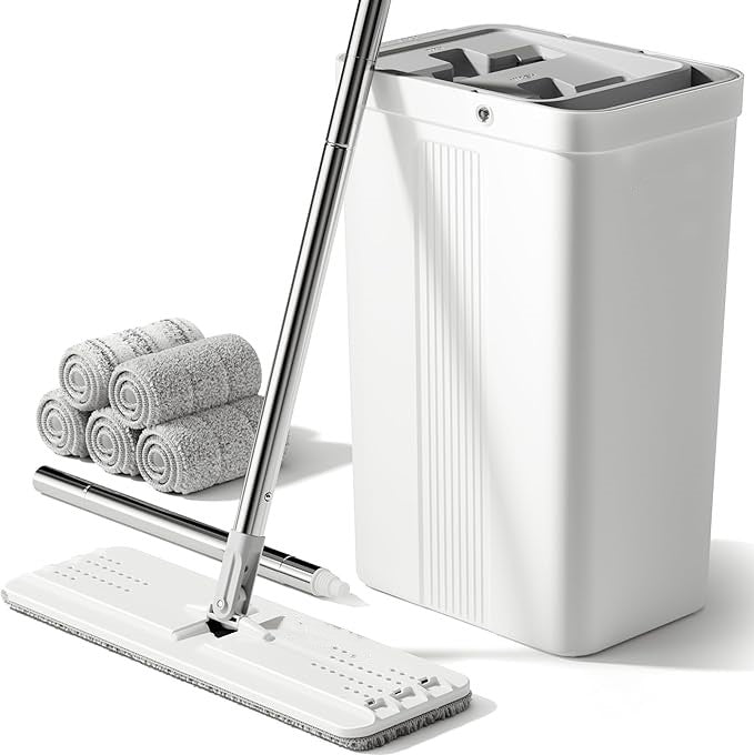 Microfiber Pad Mop Set with Bucket, Long Handle and Wringer
