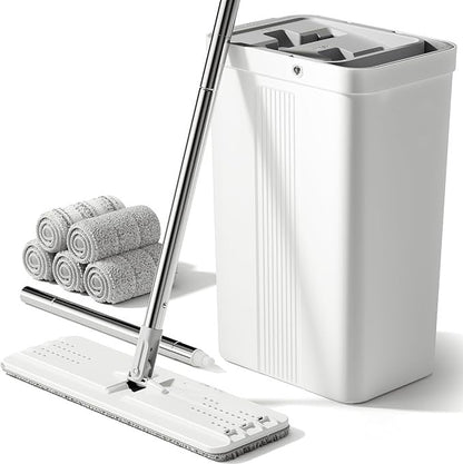 Microfiber Pad Mop Set with Bucket, Long Handle and Wringer