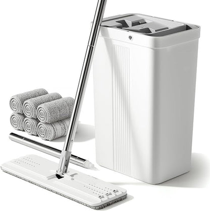 Microfiber Pad Mop Set with Bucket, Long Handle and Wringer