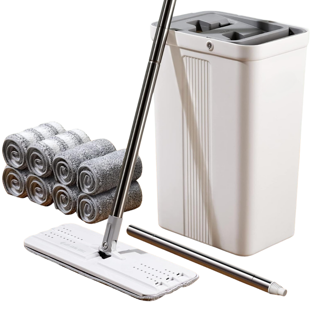 Microfiber Pad Mop Set with Bucket, Long Handle and Wringer
