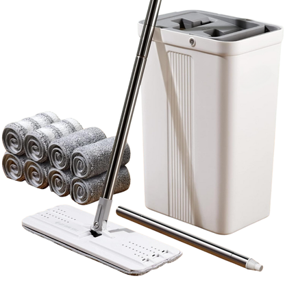Microfiber Pad Mop Set with Bucket, Long Handle and Wringer