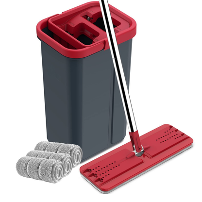 360° Rotating Flat Mop and Bucket Combo with Adjustable Steel Handle