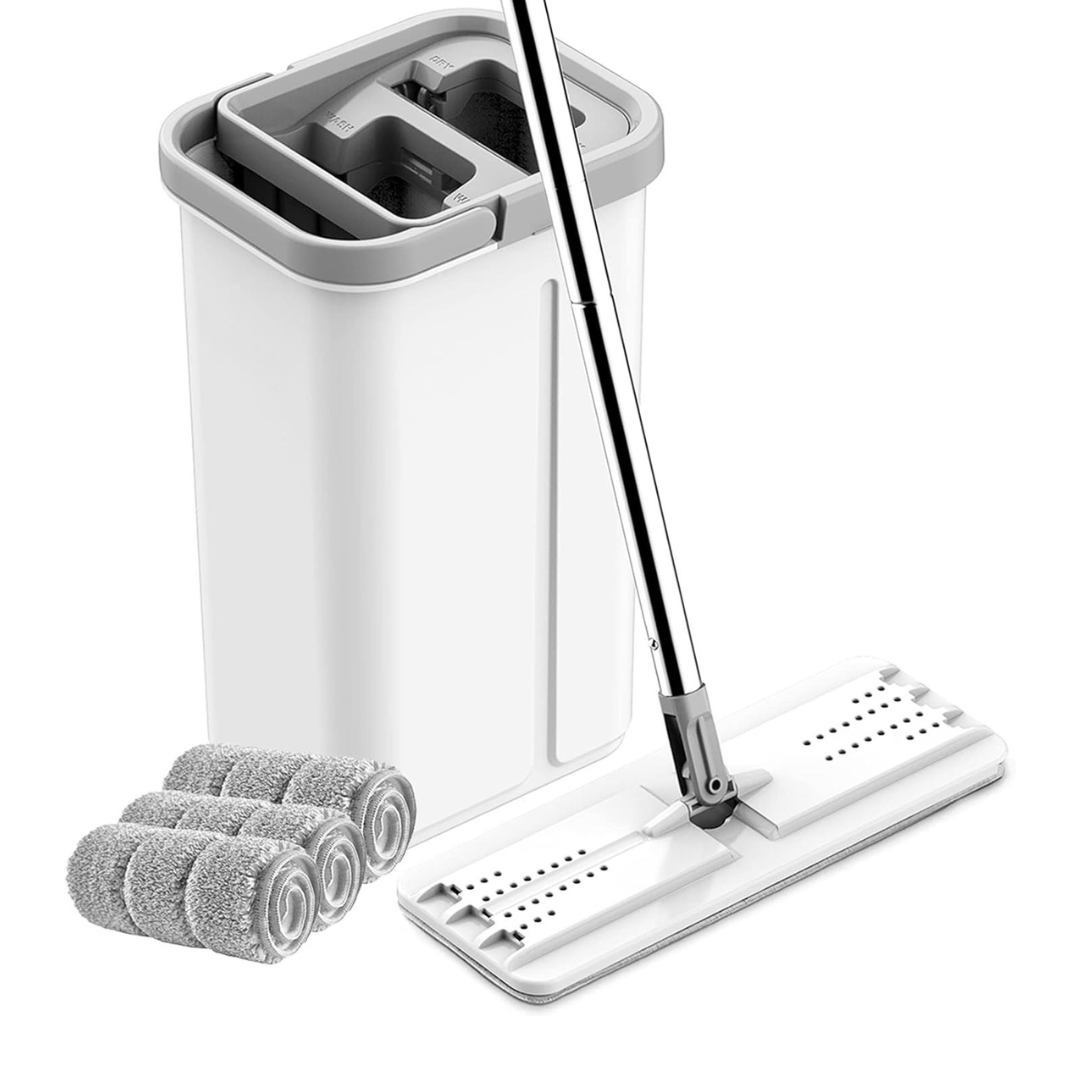 360° Rotating Flat Mop and Bucket Combo with Adjustable Steel Handle