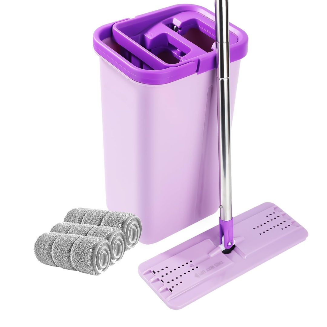 360° Rotating Flat Mop and Bucket Combo with Adjustable Steel Handle