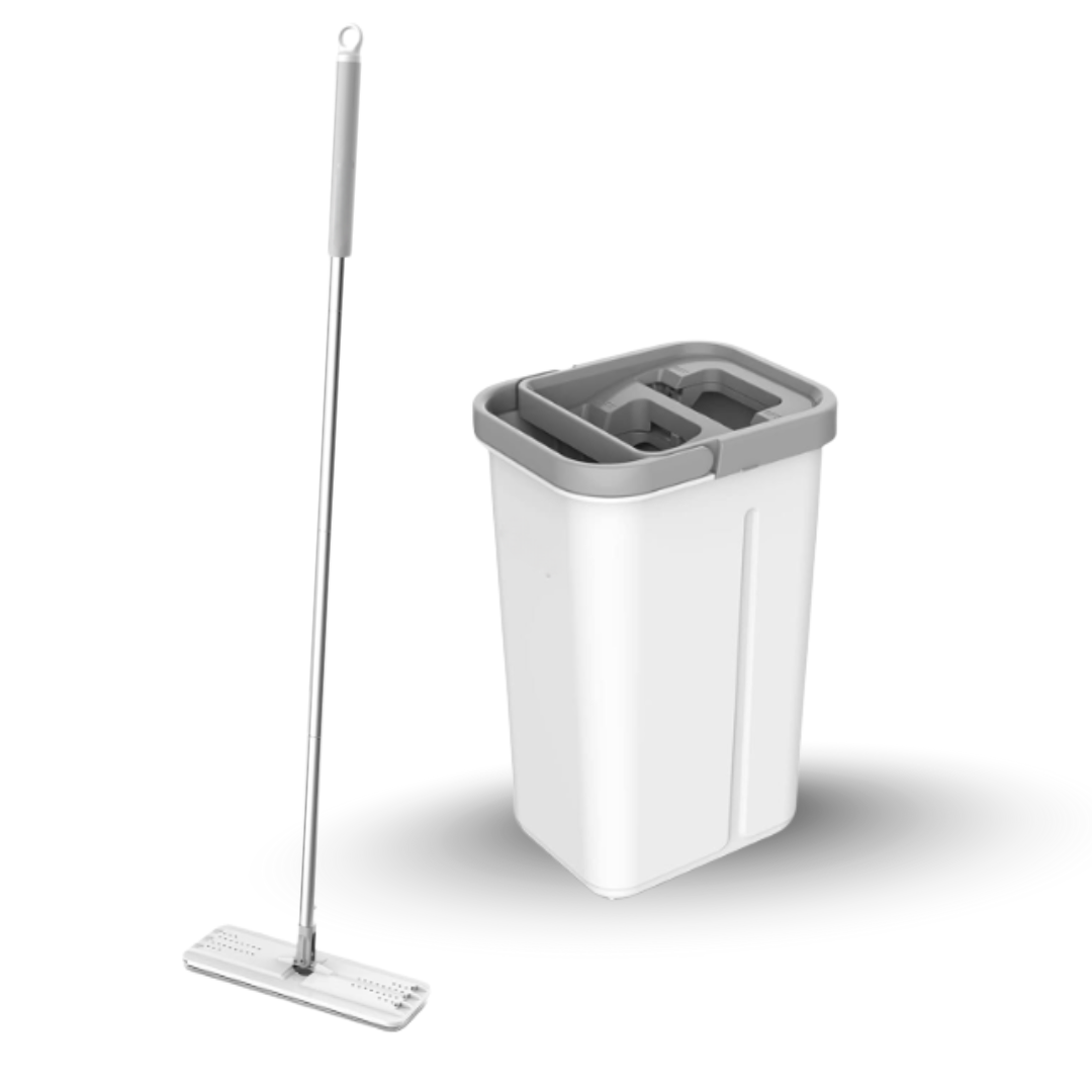 360° Rotating Flat Mop and Bucket Combo with Adjustable Steel Handle