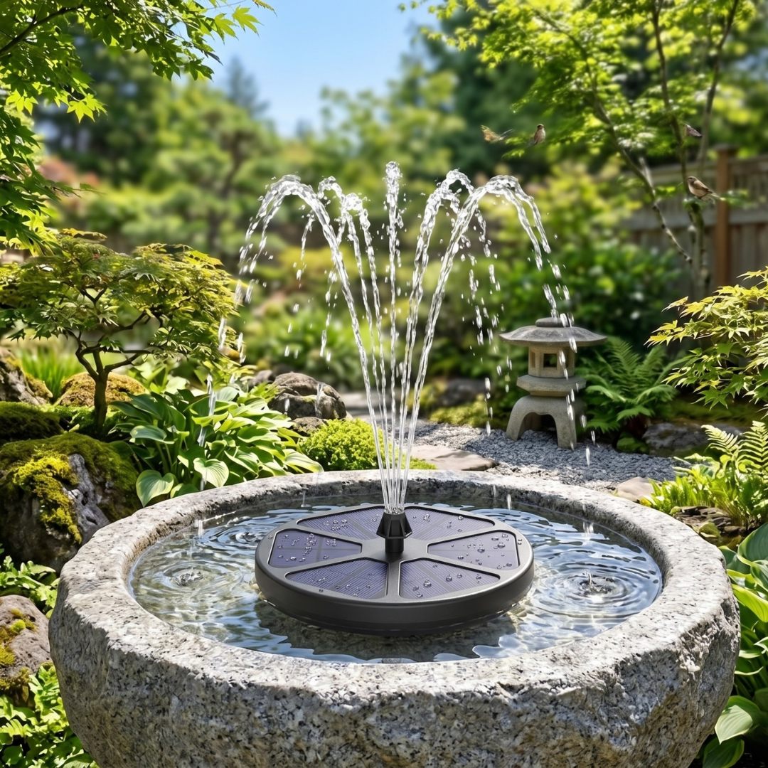 Solar-Powered Floating Fountain for Bird Bath with 8 Water Spray Designs
