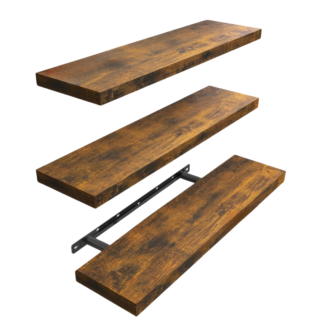 Set of 3 Wooden Floating Shelves for Home Storage Solutions