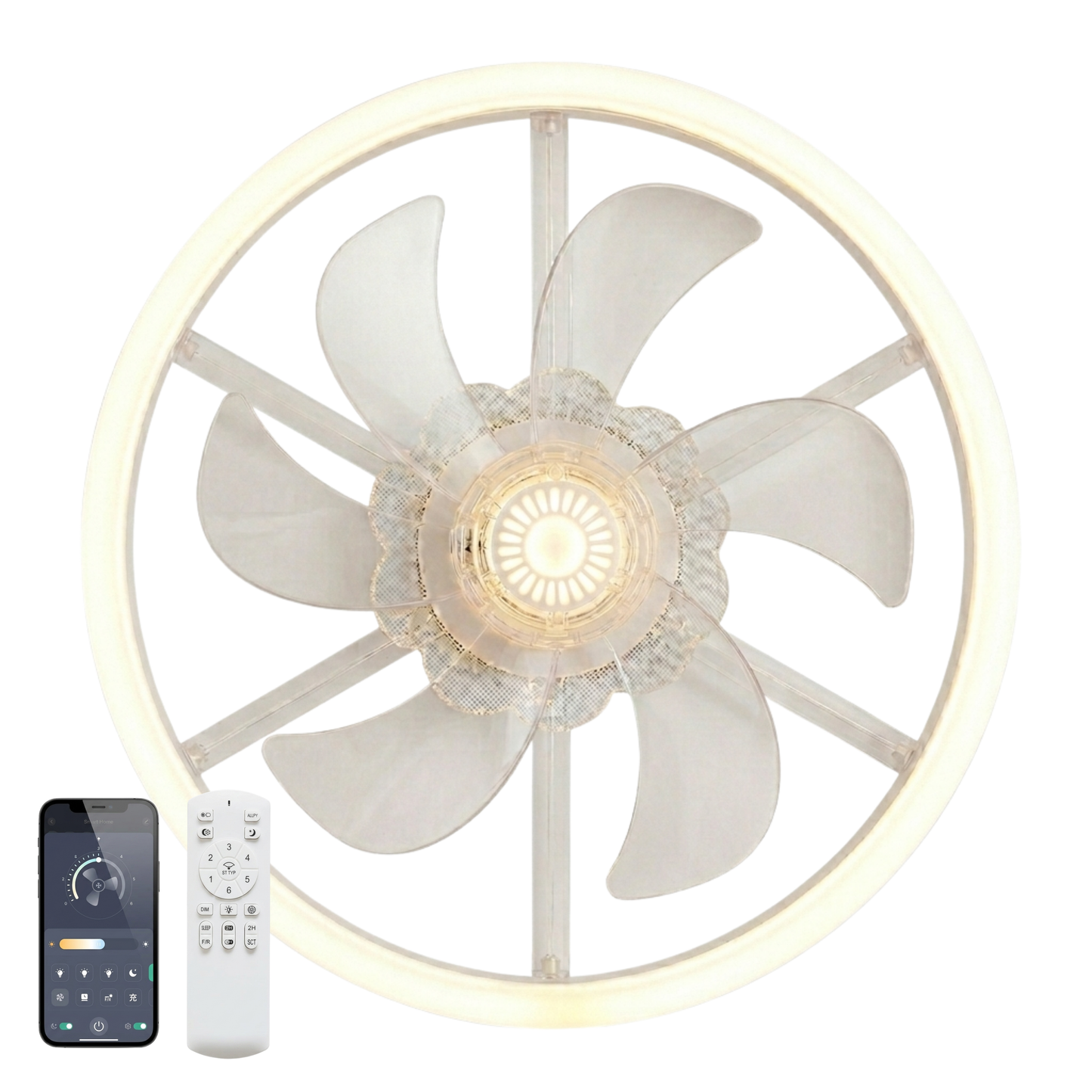 Modern Ceiling Fan with LED Lighting and Remote Control – Flush Mount
