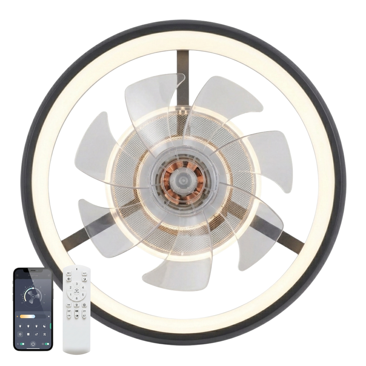 Modern Ceiling Fan with LED Lighting and Remote Control – Flush Mount