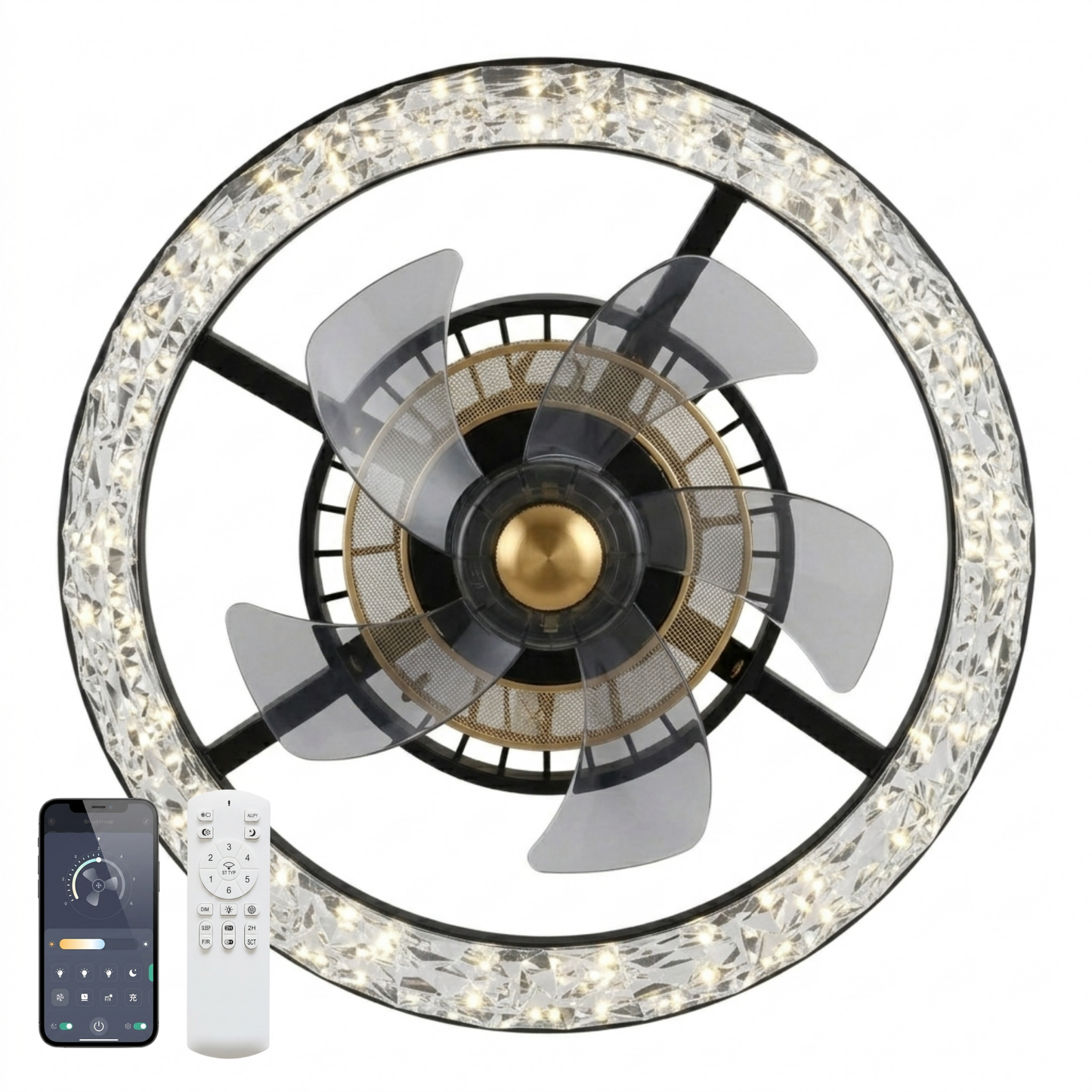 Modern Ceiling Fan with LED Lighting and Remote Control – Flush Mount