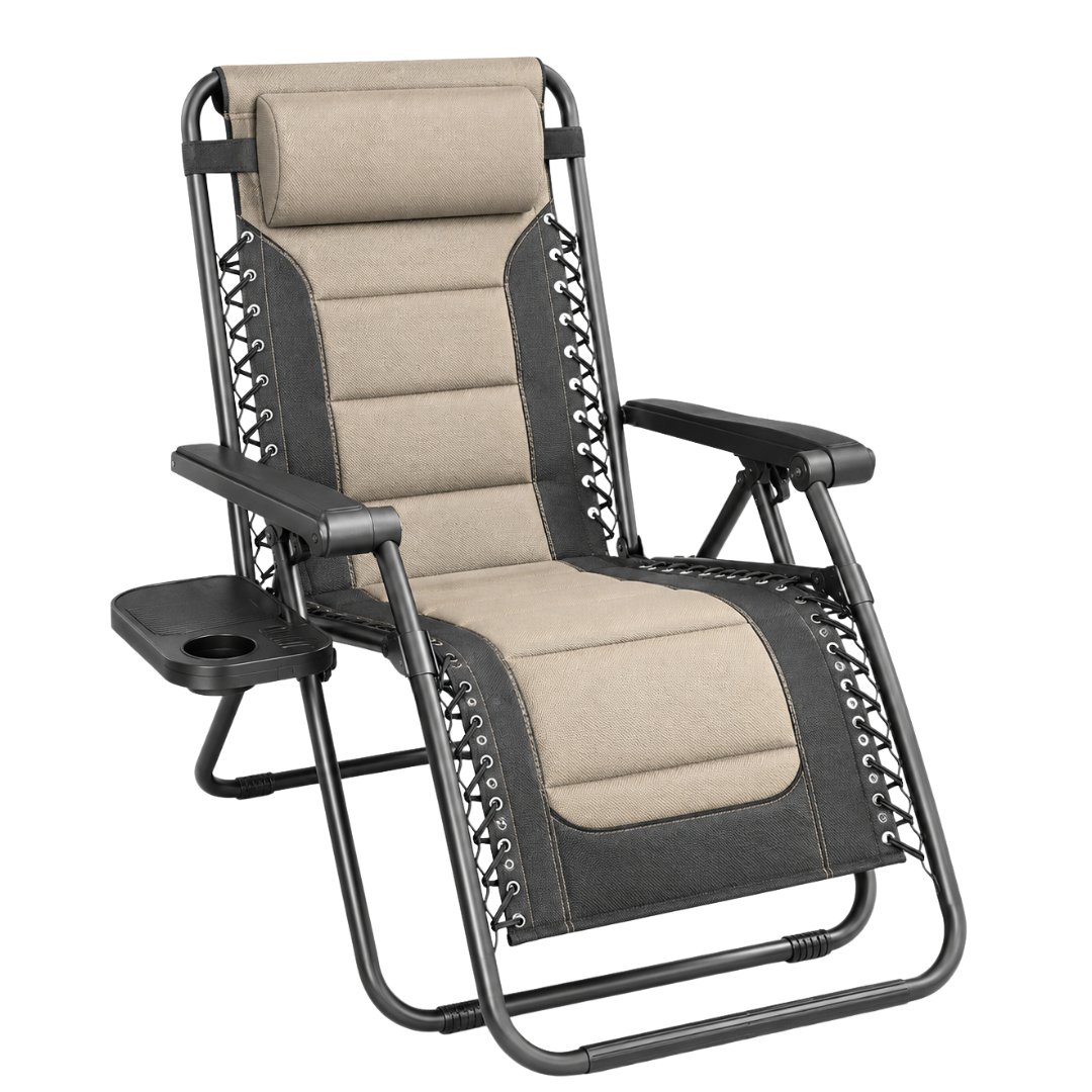 Reclining Patio Chair with Cup Holder – Foldable, Supports 400 lbs