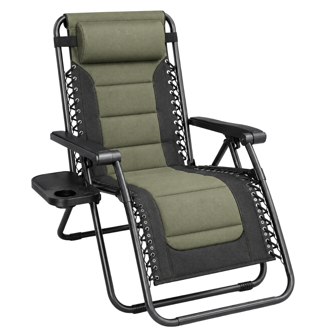 Reclining Patio Chair with Cup Holder – Foldable, Supports 400 lbs