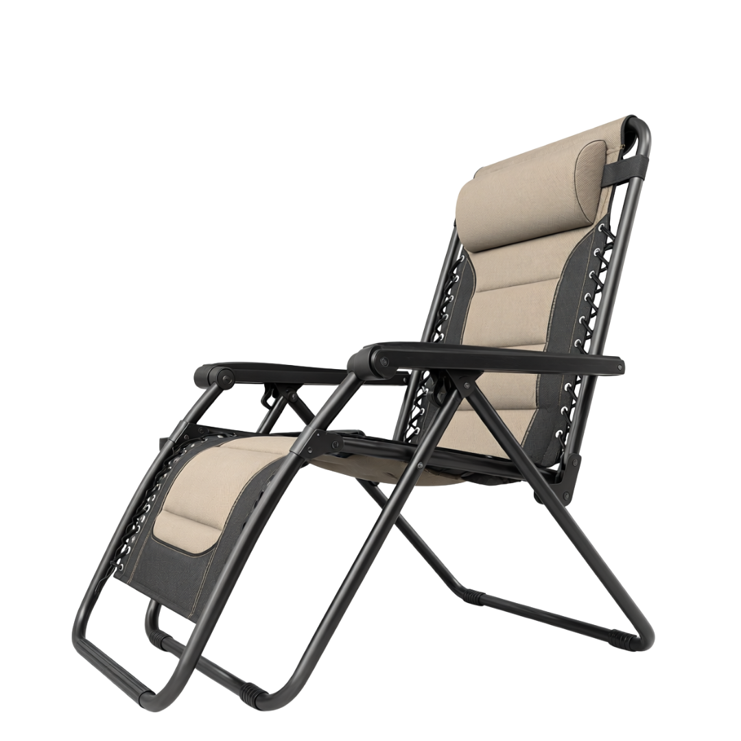 Reclining Patio Chair with Cup Holder – Foldable, Supports 400 lbs