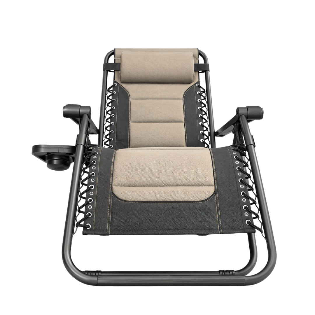 Reclining Patio Chair with Cup Holder – Foldable, Supports 400 lbs