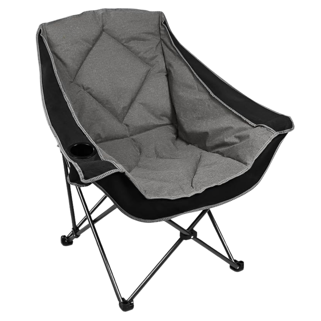 Portable Camping Chair with Beverage Holder and Extra Comfort Seat