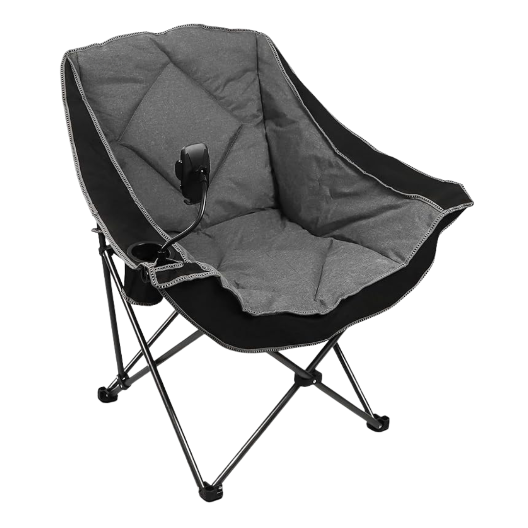 Portable Camping Chair with Beverage Holder and Extra Comfort Seat