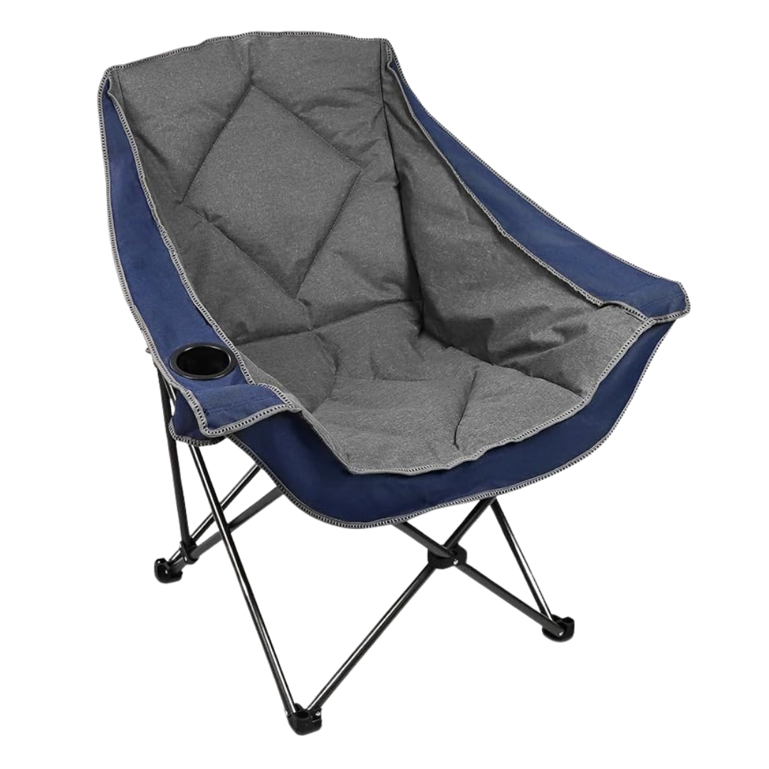 Portable Camping Chair with Beverage Holder and Extra Comfort Seat