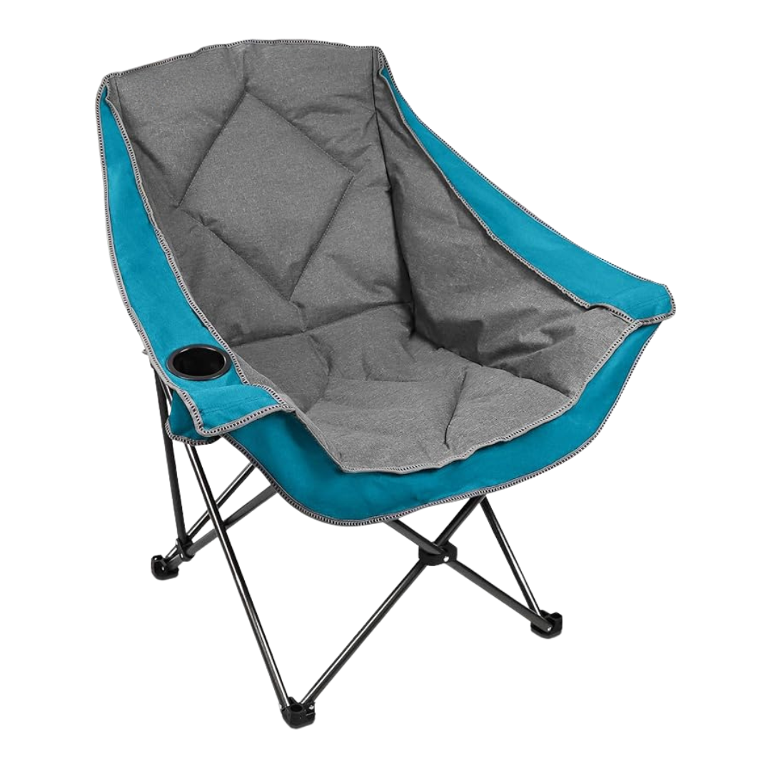 Portable Camping Chair with Beverage Holder and Extra Comfort Seat