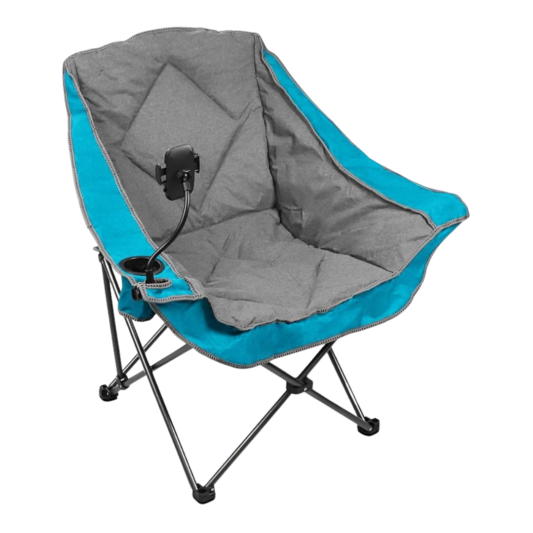 Portable Camping Chair with Beverage Holder and Extra Comfort Seat