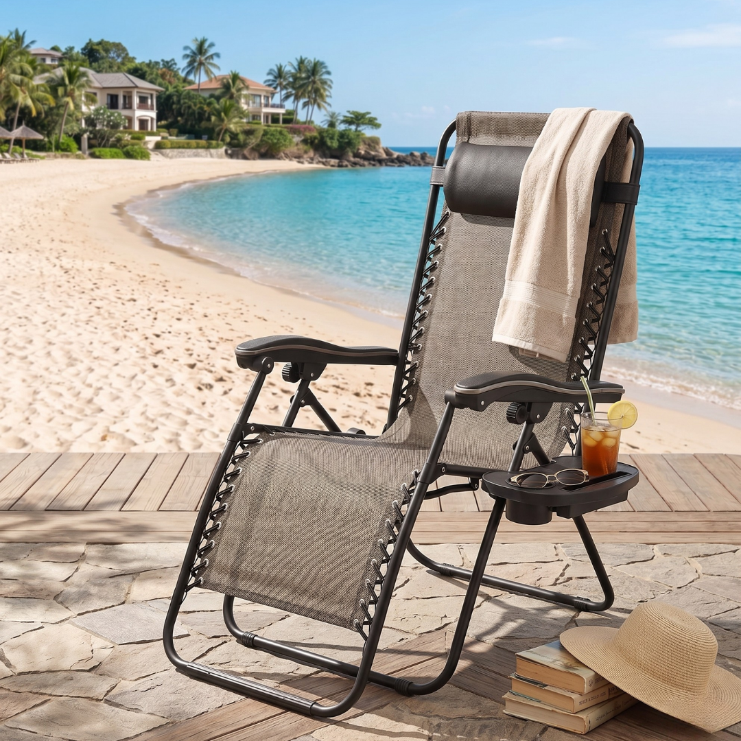 Adjustable Pillow Folding Recliner with Cup Holder and Tray