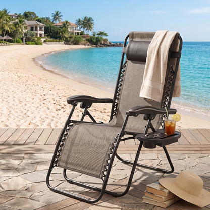 Adjustable Pillow Folding Recliner with Cup Holder and Tray