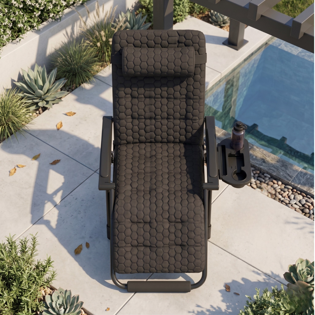 Reclining Chair with Tray, Footrest, and Removable Cushion - Foldable