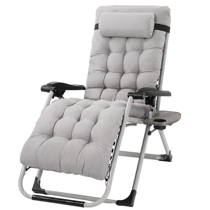 Patio Chair with Cushion, Side Table, and Headrest – Folding Recliner