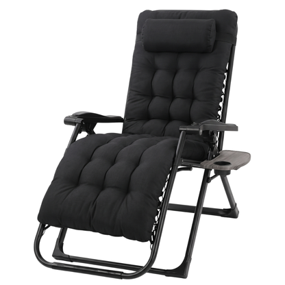 Patio Chair with Cushion, Side Table, and Headrest – Folding Recliner