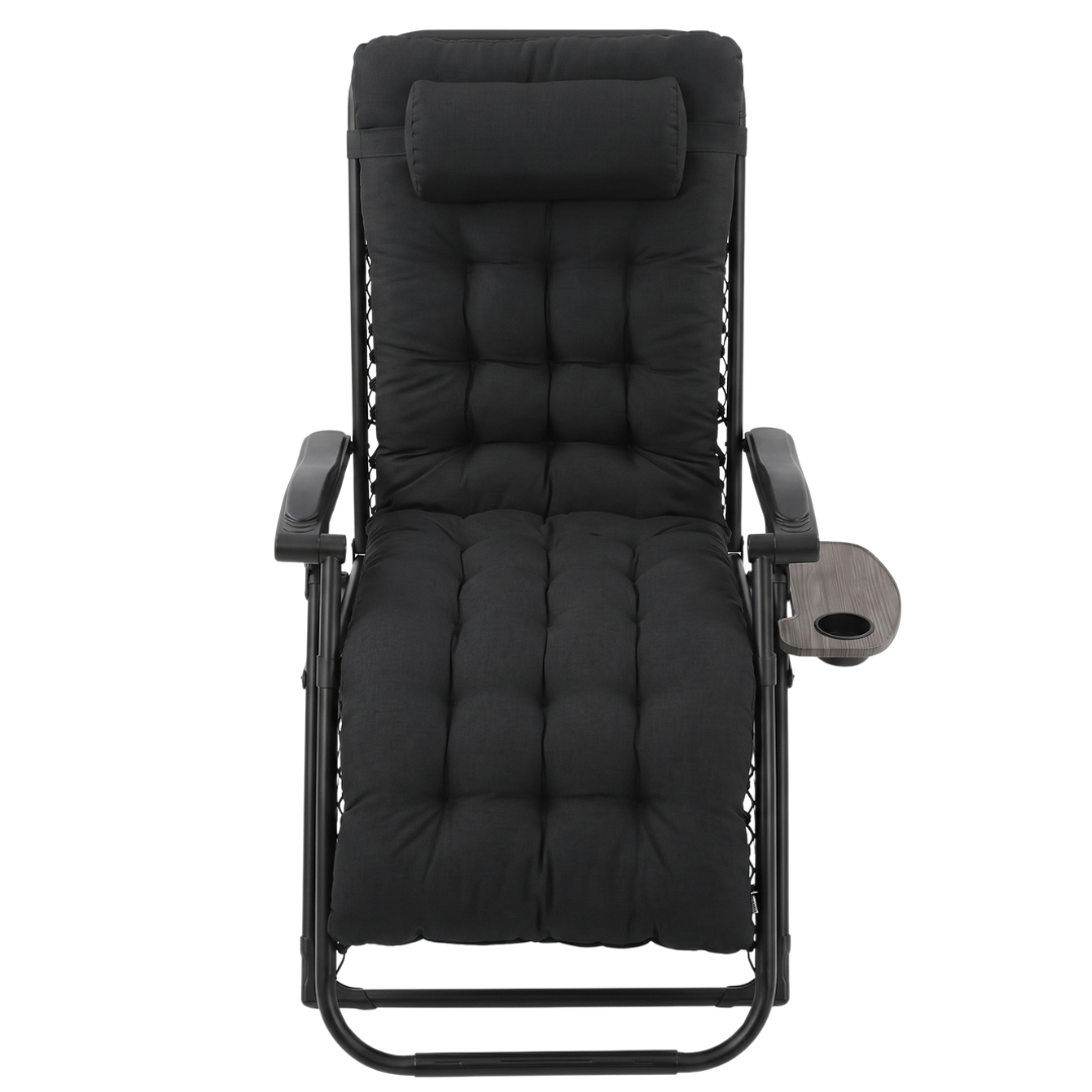 Patio Chair with Cushion, Side Table, and Headrest – Folding Recliner