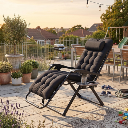 Patio Chair with Cushion, Side Table, and Headrest – Folding Recliner