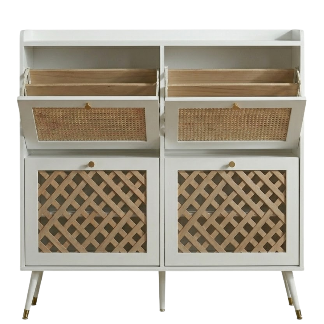 Drawer Shoe Cabinet with Adjustable Shelves - Four Flip-Front Design
