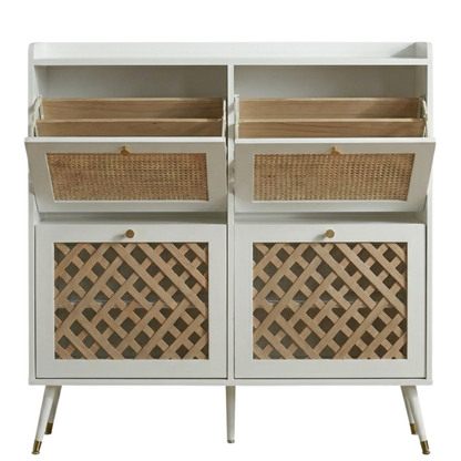 Drawer Shoe Cabinet with Adjustable Shelves - Four Flip-Front Design