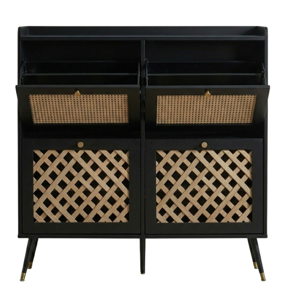Drawer Shoe Cabinet with Adjustable Shelves - Four Flip-Front Design