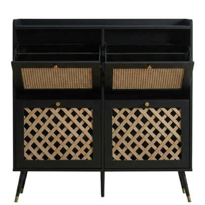 Drawer Shoe Cabinet with Adjustable Shelves - Four Flip-Front Design