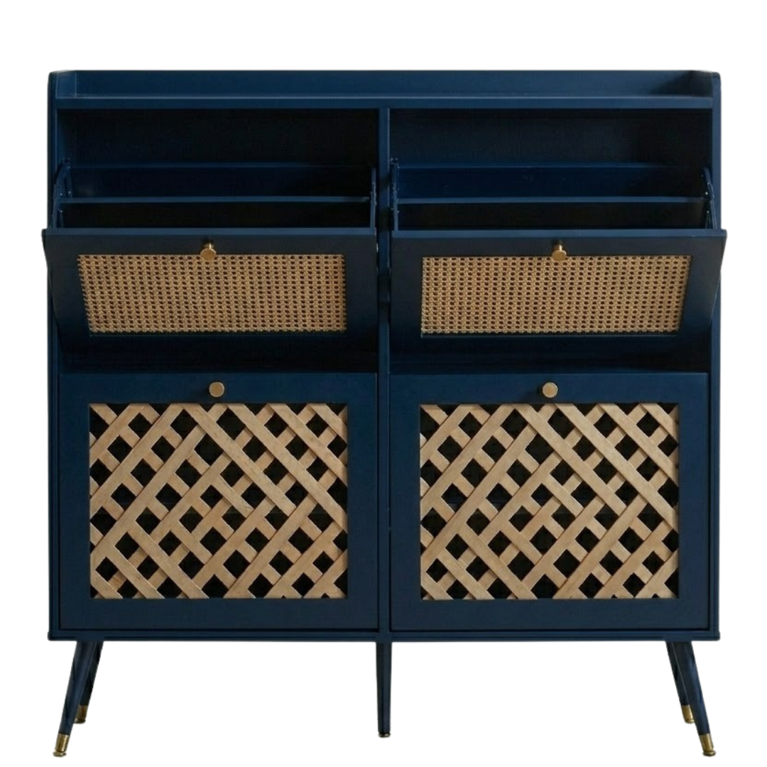 Drawer Shoe Cabinet with Adjustable Shelves - Four Flip-Front Design