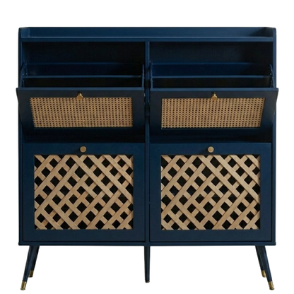 Drawer Shoe Cabinet with Adjustable Shelves - Four Flip-Front Design