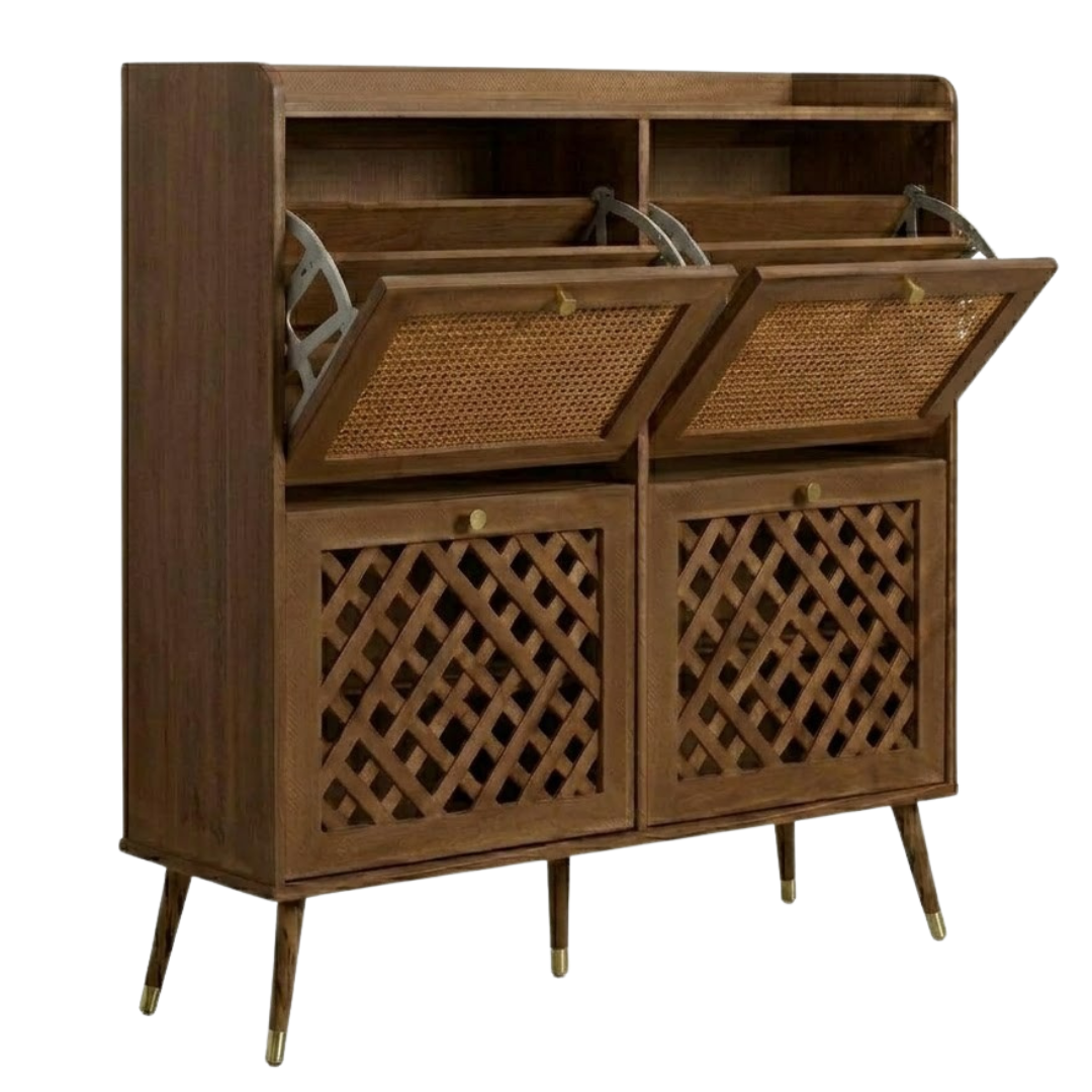Drawer Shoe Cabinet with Adjustable Shelves - Four Flip-Front Design