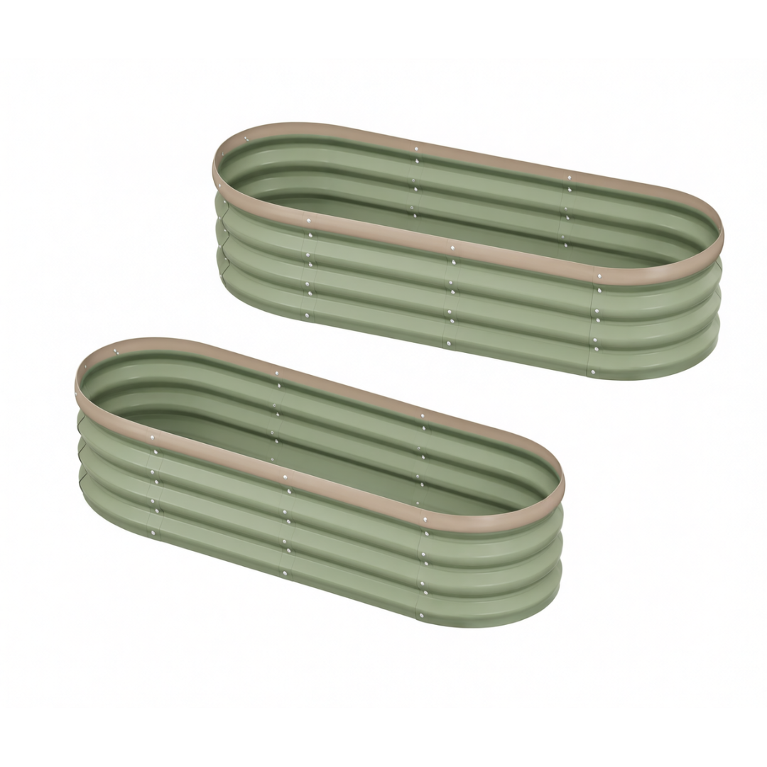 Oval Planter Set - Galvanized Metal Raised Garden Bed Kit, 4 x 2 x 1 Ft