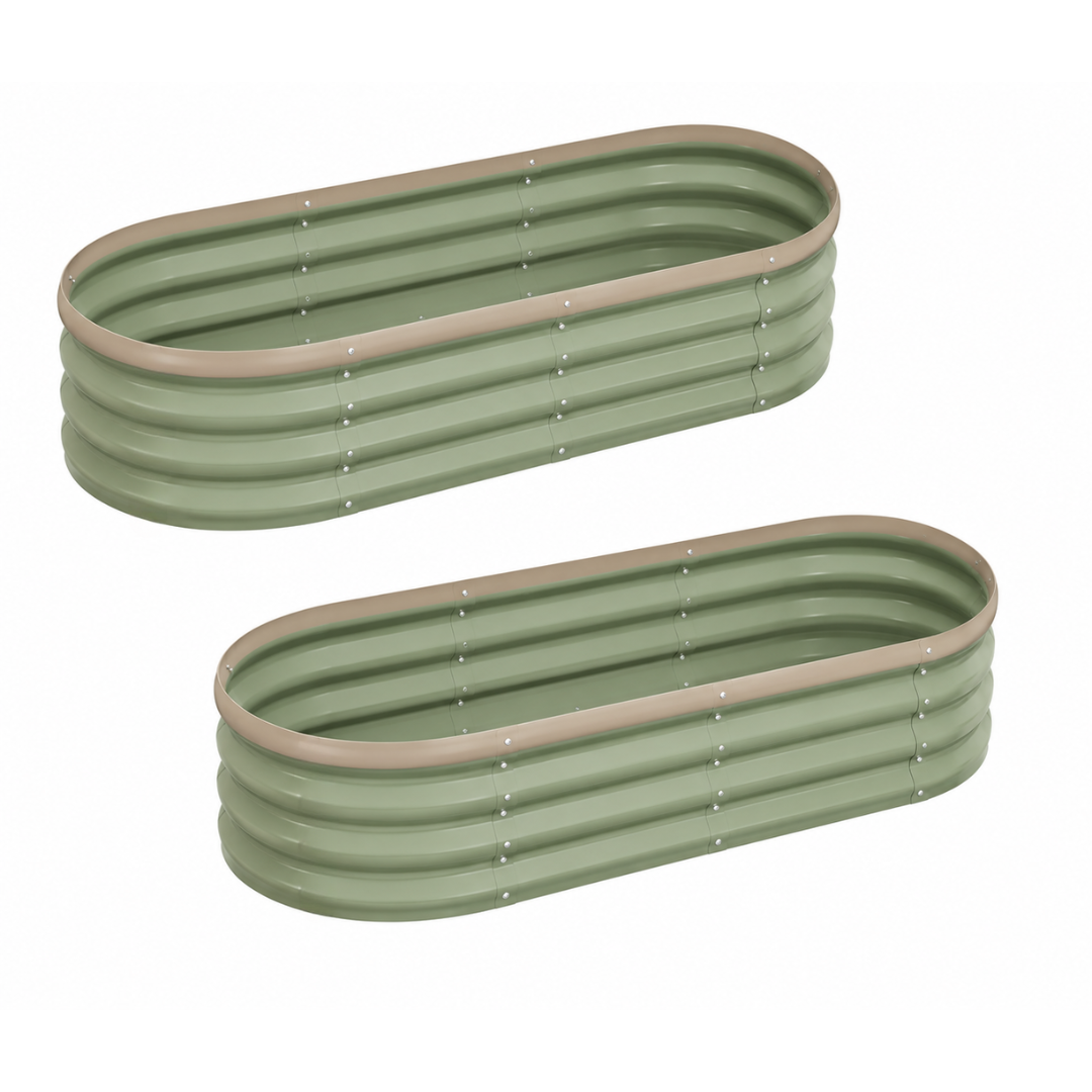 Oval Planter Set - Galvanized Metal Raised Garden Bed Kit, 4 x 2 x 1 Ft