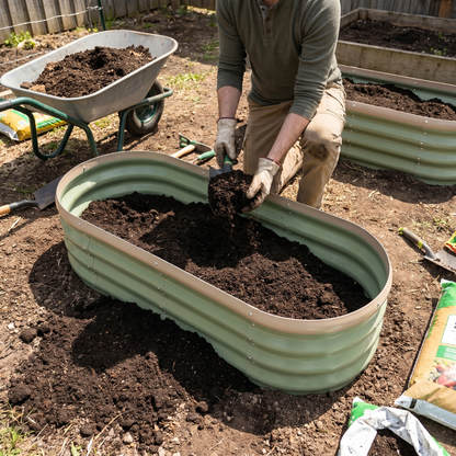 Oval Planter Set - Galvanized Metal Raised Garden Bed Kit, 4 x 2 x 1 Ft